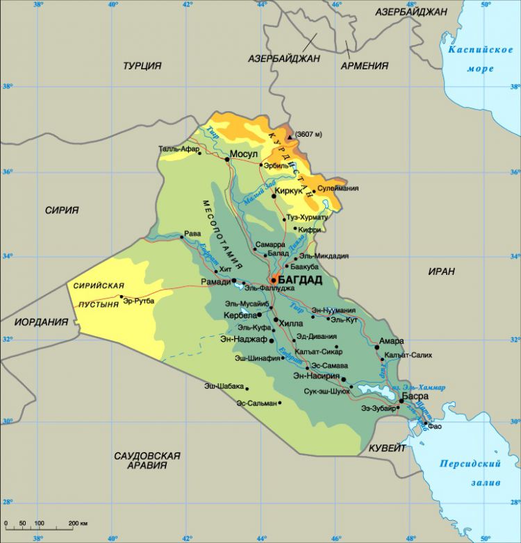 Физическая карта Ирака